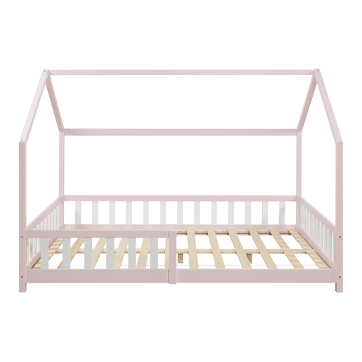 Cama de criança Hesel em forma de casa de pinho com grelha 120x200cm - Rosa en.casa