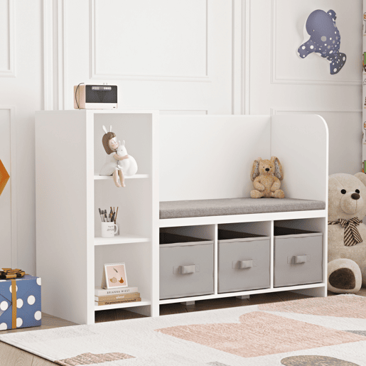 Estante de livros para crianças com banco Høylandet 76x112x40 cm - BrancoCinza pt.home.