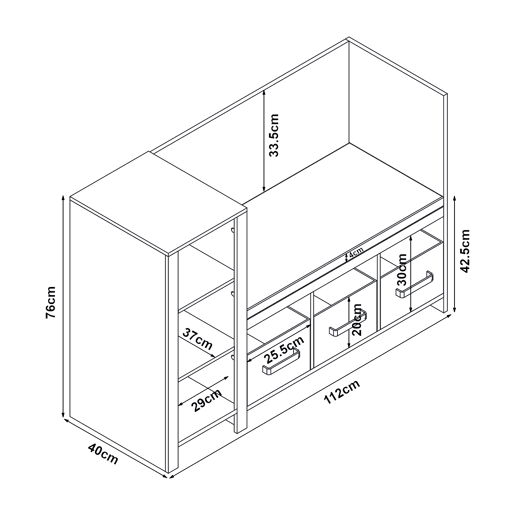Estante de livros para crianças com banco Høylandet 76x112x40 cm - BrancoCinza pt.home.