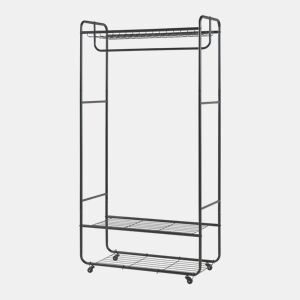 Bengaleiro Vestvågøy com 3 prateleiras em aço 176x90x40cm - Preto en.casa