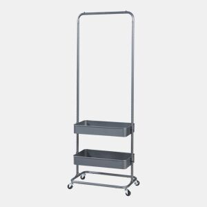 Bengaleiro Kumad com rodas 2 caixas metálicas 175x58x36cm - Cinzento escuro en.casa