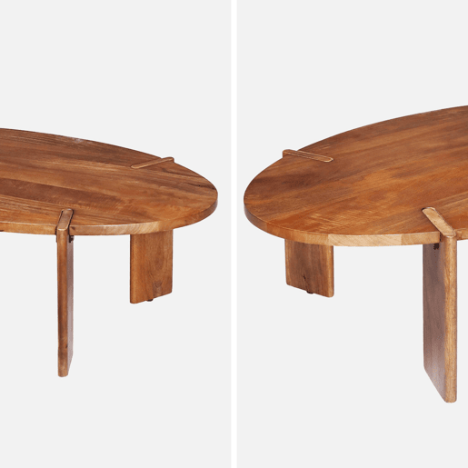 Mesa de centro oval em madeira de manga maciça, Reva, Madeira de nogueira, 120x65x36 cm