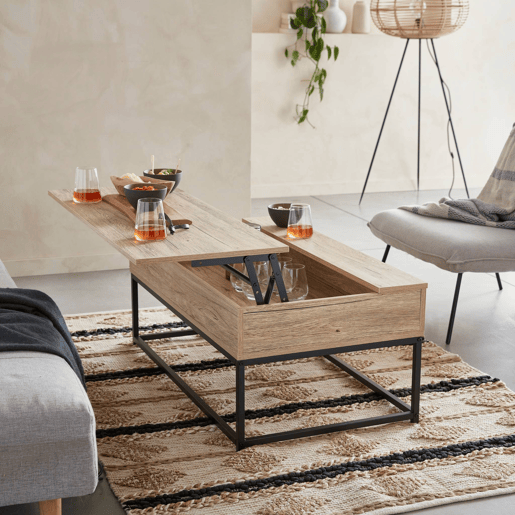 Mesa de centro com efeito madeira e tampo elevável, Loft, Natural, 100x55x40.5 cm Mesa de centro com efeito madeira e tampo elevável, Loft, Natural, 100x55x40.5 cm