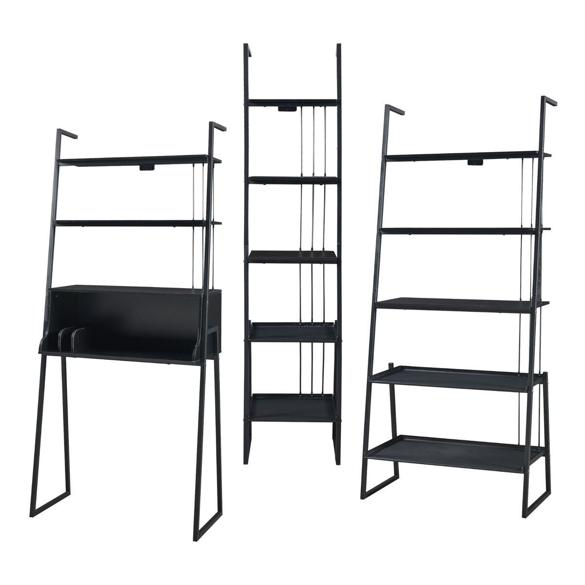 Set de muebles 'storfjord' 3 piezas: 1x escritorio y 2x estanterías escalonadas metal - negro [en.casa]