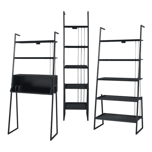 Conjunto de móveis 'Storfjord' 3 peças: 1x secretária 2x prateleiras metálicas em camadas - Preto en.casa