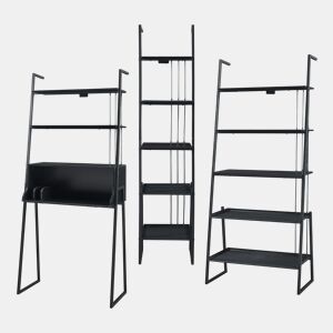 Conjunto de móveis 'Storfjord' 3 peças: 1x secretária 2x prateleiras metálicas em camadas - Preto en.casa
