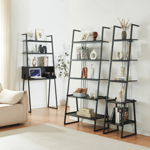 Conjunto de móveis 'Storfjord' 3 peças: 1x secretária 2x prateleiras metálicas em camadas - Preto en.casa
