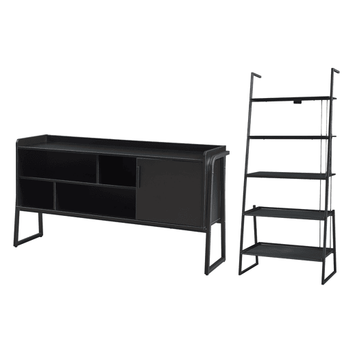 Conjunto de móveis 'Storfjord' 2 peças: 1x Estante em camadas 1x Mesa de TV em metal - Preto en.casa