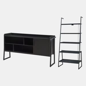 Conjunto de móveis 'Storfjord' 2 peças: 1x Estante em camadas 1x Mesa de TV em metal - Preto en.casa
