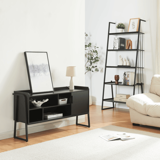 Conjunto de móveis 'Storfjord' 2 peças: 1x Estante em camadas 1x Mesa de TV em metal - Preto en.casa