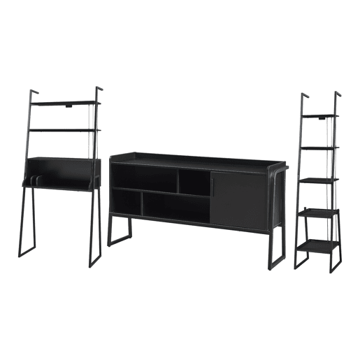 Conjunto de móveis 'Storfjord' 3 peças: 1x secretária 1 x estante 1x mesa de TV em metal - Preto en.casa