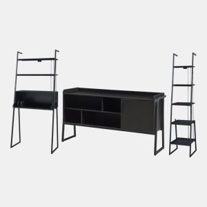 Conjunto de móveis 'Storfjord' 3 peças: 1x secretária 1 x estante 1x mesa de TV em metal - Preto en.casa
