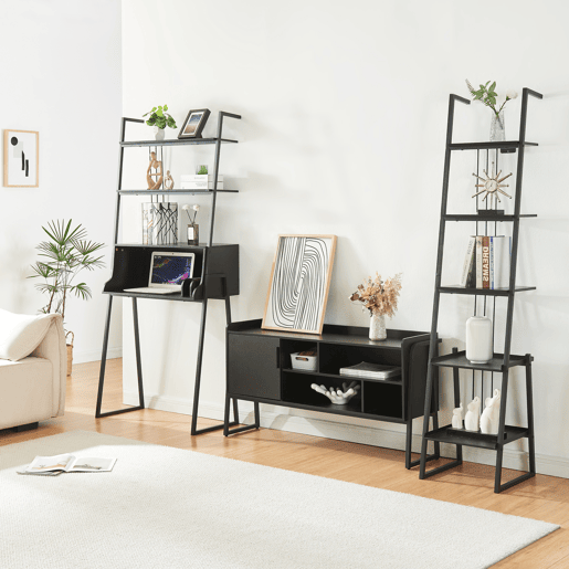 Conjunto de móveis 'Storfjord' 3 peças: 1x secretária 1 x estante 1x mesa de TV em metal - Preto en.casa