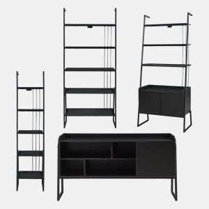 Conjunto de móveis 'Storfjord' 4 peças: 3x Prateleiras em escada 1x Mesa de TV em metal - Preto en.casa