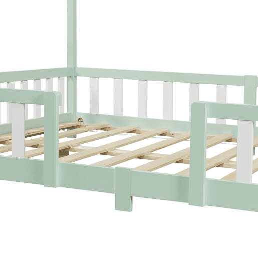 Cama de criança Treviolo forma de casa pinho + colchão 140x200cm - verde menta en.casa