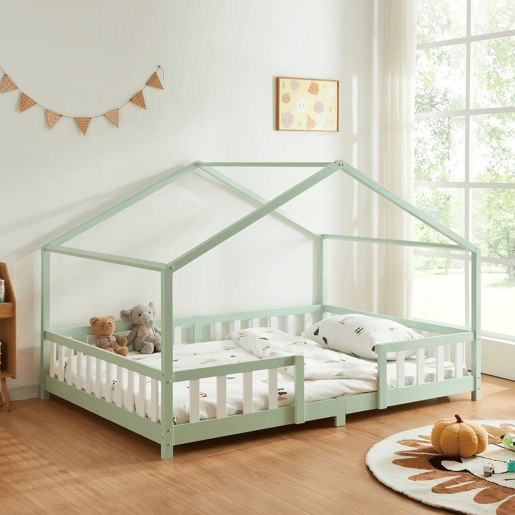 Cama de criança Treviolo em forma de casa de pinho 120x200 cm - Verde menta en.casa