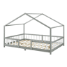 Cama de criança Treviolo forma de casa pinho + colchão 120x200 cm - Cinzento claro en.casa