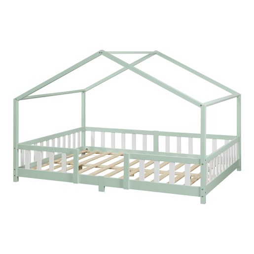 Cama de criança Treviolo em forma de casa de pinho 140x200 cm - Verde menta en.casa