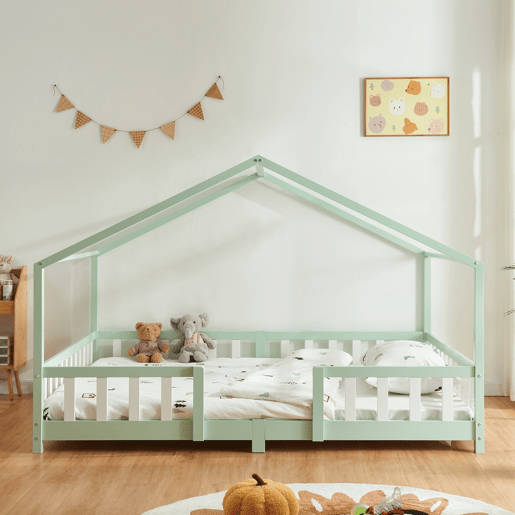 Cama de criança Treviolo em forma de casa de pinho 140x200 cm - Verde menta en.casa