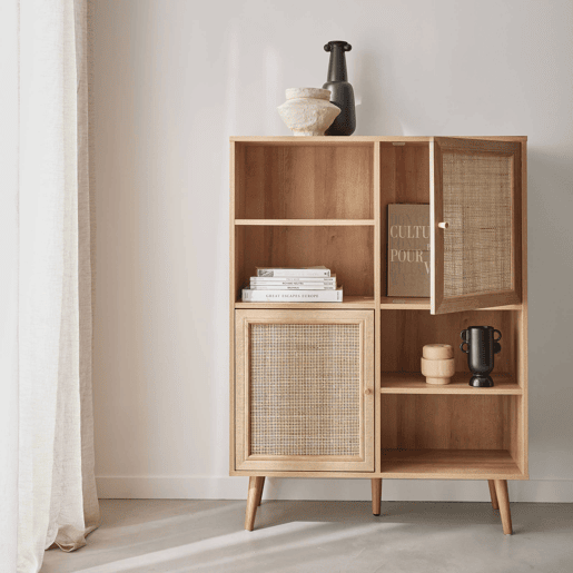 Aparador em cana e com efeito de madeira, 101.5cm, Boheme, Natural, 90x33x120 cm