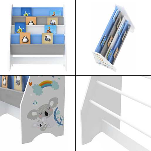 Estante para crianças Fisterra de 4 níveis motivo koala aglomeradotela 74 x 62 x 29 cm multicolor en.casa