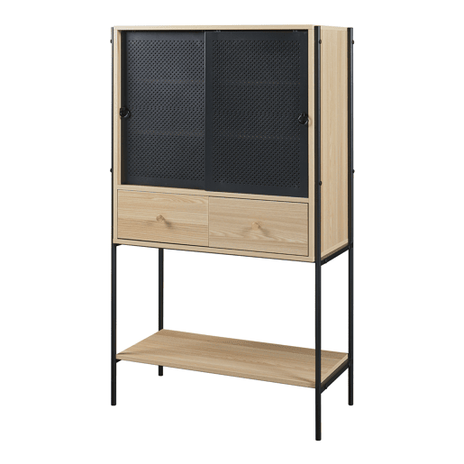 Aparador alto Tysnes com 2 portas 140x80x40 cm - Efeito pretocarvalho em casa.