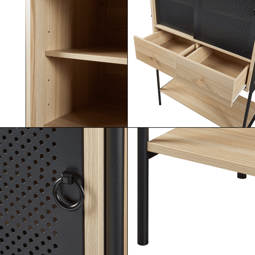 Aparador alto Tysnes com 2 portas 140x80x40 cm - Efeito pretocarvalho em casa.