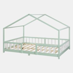 Cama de criança Treviolo forma de casa pinho + colchão 120x200 cm - Verde menta en.casa