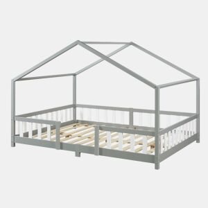 Cama de criança Treviolo forma de casa pinho + colchão 140x200 cm - Cinzento claro en.casa