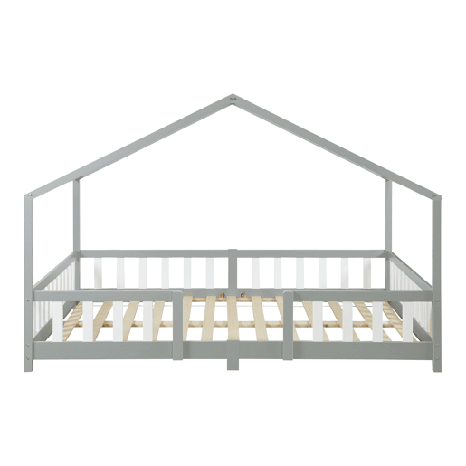 Cama de criança Treviolo forma de casa pinho + colchão 140x200cm - Cinzento en.casa