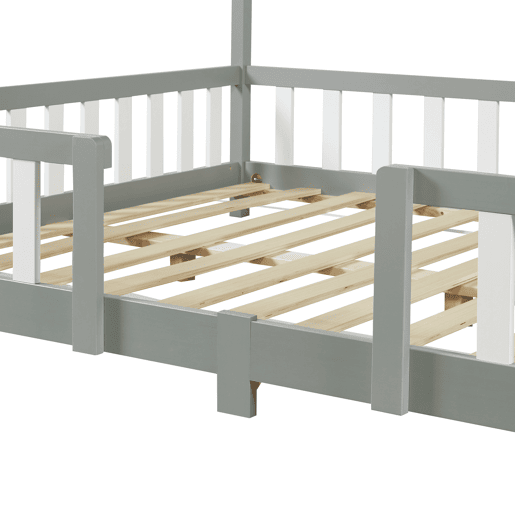 Cama de criança Treviolo forma de casa pinho + colchão 140x200cm - Cinzento en.casa