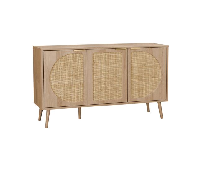 Aparador escandinavo con efecto madera de 3 puertas, 120cm natural - 120x39x70 cm