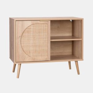Aparador com efeito madeira e cana de 1 porta, 80cm, Eva, Natural, 80x39x65.8 cm
