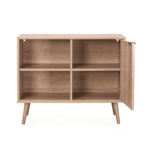 Aparador com efeito madeira e cana de 1 porta, 80cm, Eva, Natural, 80x39x65.8 cm