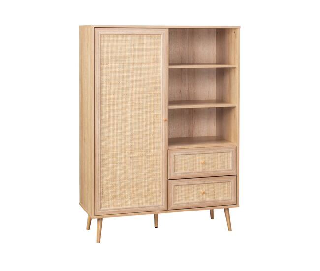 Aparador con efecto de caña y madera de 2 cajones, 101cm natural - 101.5x39x139 cm