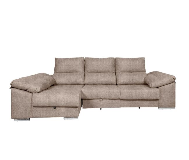 Sofa cama chaise longue yago 275cm. reclinable, con arcon +2 pufs
