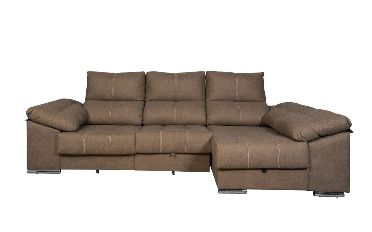 Sofa cama chaise longue yago 275cm. reclinable, con arcon +2 pufs