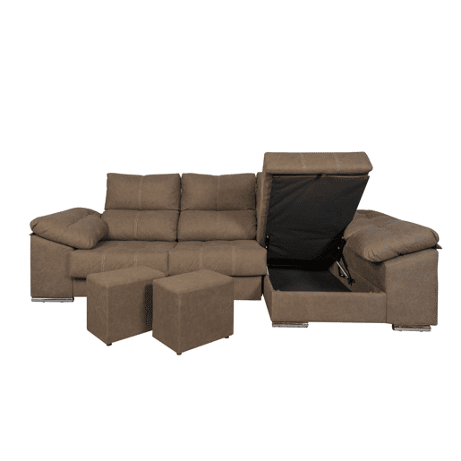 Sofá-cama Yago Chaise Longue. Poltrona reclinável, com Arcon + 2 pufes