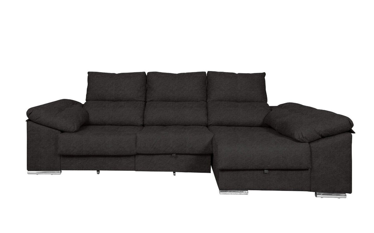 Sofa cama chaise longue yago 275cm. reclinable, con arcon +2 pufs