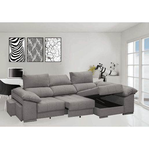 Sofá-cama Yago Chaise Longue. Poltrona reclinável, com Arcon + 2 pufes
