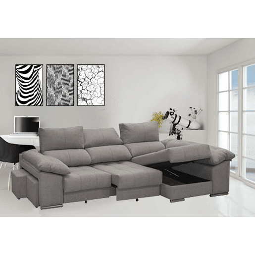 Sofá-cama Yago Chaise Longue. Poltrona reclinável, com Arcon + 2 pufes