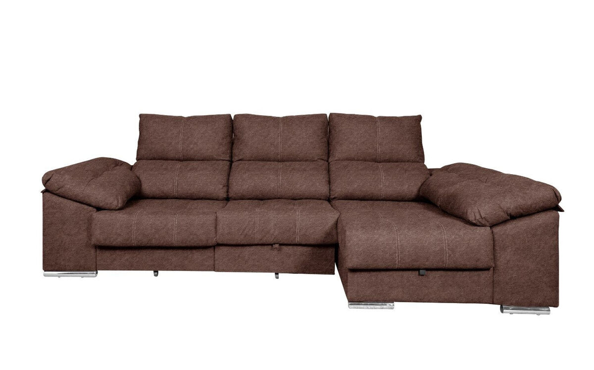 Sofa cama chaise longue yago 275cm. reclinable, con arcon +2 pufs