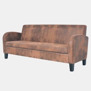 vidaXL Sofá de 3 lugares camurça artificial castanho