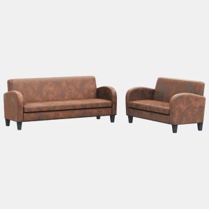 vidaXL Conjunto de sofás 2 pcs camurça artificial castanho