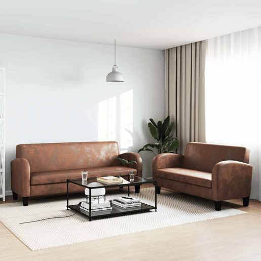 vidaXL Conjunto de sofás 2 pcs camurça artificial castanho vidaXL Conjunto de sofás 2 pcs camurça artificial castanho