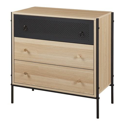 Aparador Tysnes com 3 gavetas 80x80x40cm - Efeito carvalhopreto en.casa