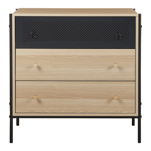 Aparador Tysnes com 3 gavetas 80x80x40cm - Efeito carvalhopreto en.casa