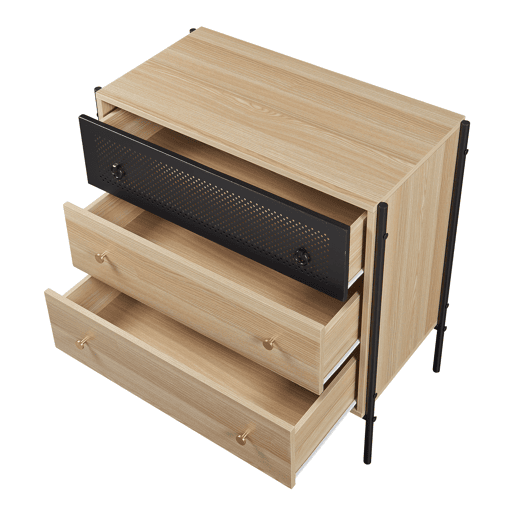 Aparador Tysnes com 3 gavetas 80x80x40cm - Efeito carvalhopreto en.casa