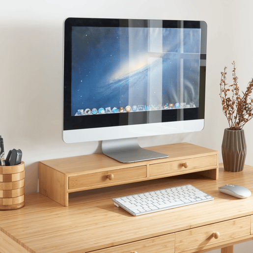 Suporte para monitor Hallstahammar com 2 gavetas em bambu 56x18x10cm - Natural en.casa