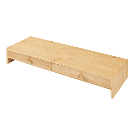 Suporte para monitor Hallstahammar com 2 gavetas em bambu 56x18x10cm - Natural en.casa